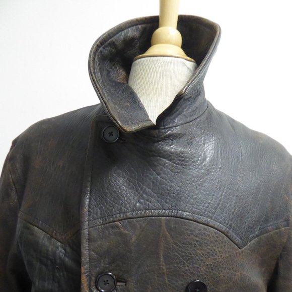 MICHAEL HOBAN NORTH BEACH BROWN LEATHER PEA COAT M - Picture 5 of 12